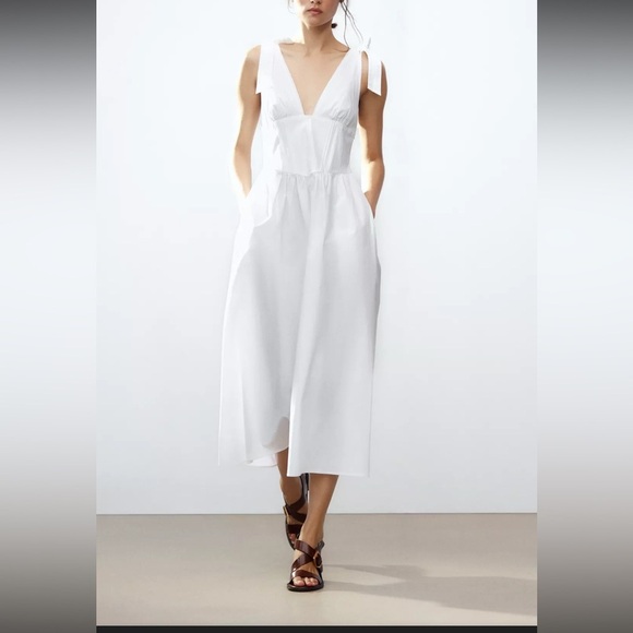 Zara tied poplin midi dress - Picture 1 of 4
